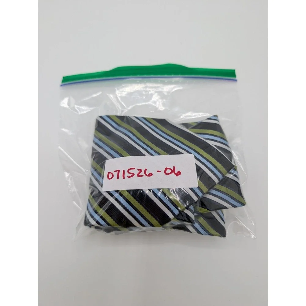 BERGAMO New York Handmade Mens Tie Blue Green Diagonal Stripe Polyester